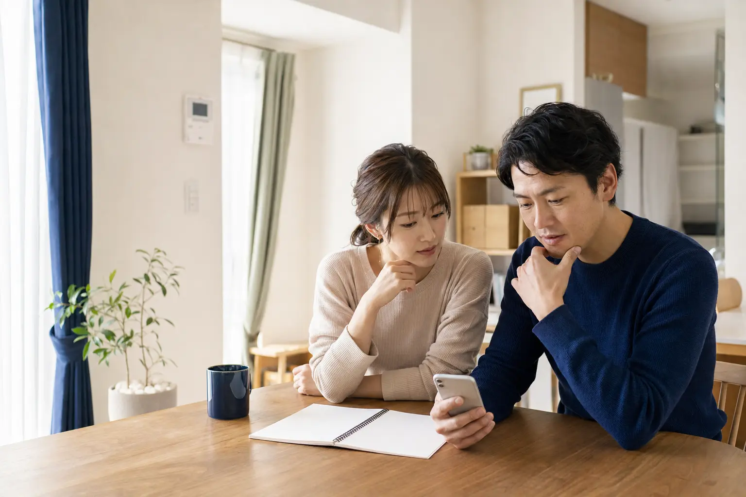 家計を見ながら住まいについて考えるカップル